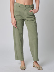  Pantalone dritto in cotone elasticizzato verde militare