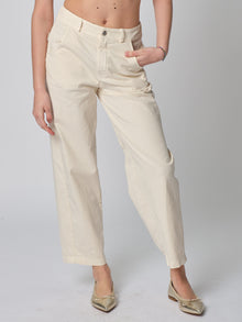  Pantalone dritto in cotone elasticizzato color burro