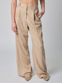  Pantalone dritto in cotone elasticizzato color beige