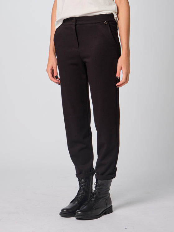 Pantalone punto milano con elastico in vita Souvenir nero