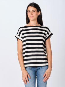  T-shirt donna vicolo a righe nero e bianco
