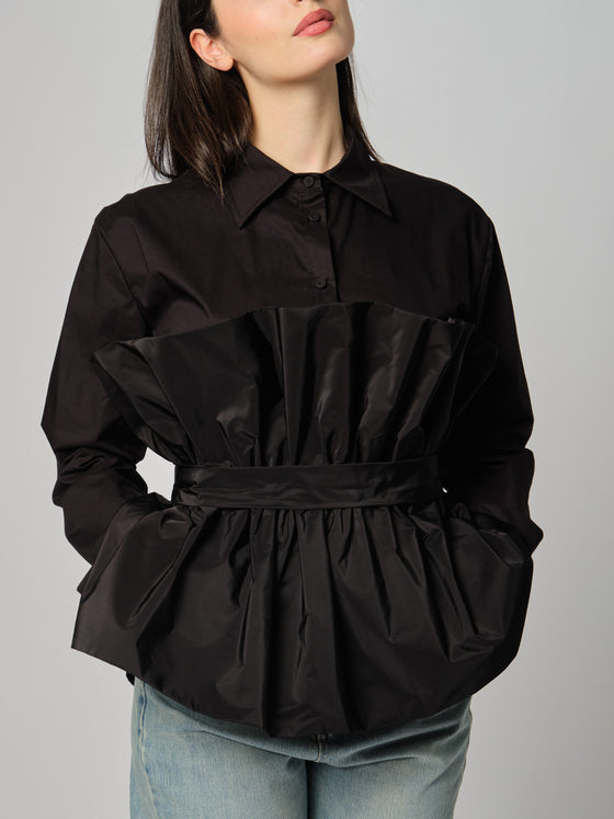 Camicia con balze in taftà Souvenir in popeline nero