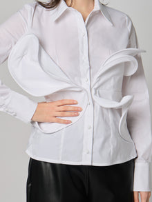  Camicia con balze Souvenir in popeline bianco