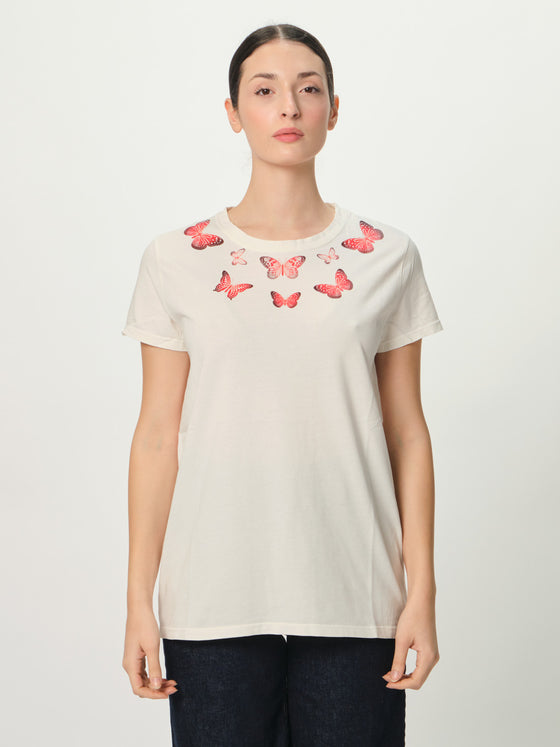 T-shirt con farfalle Vicolo panna