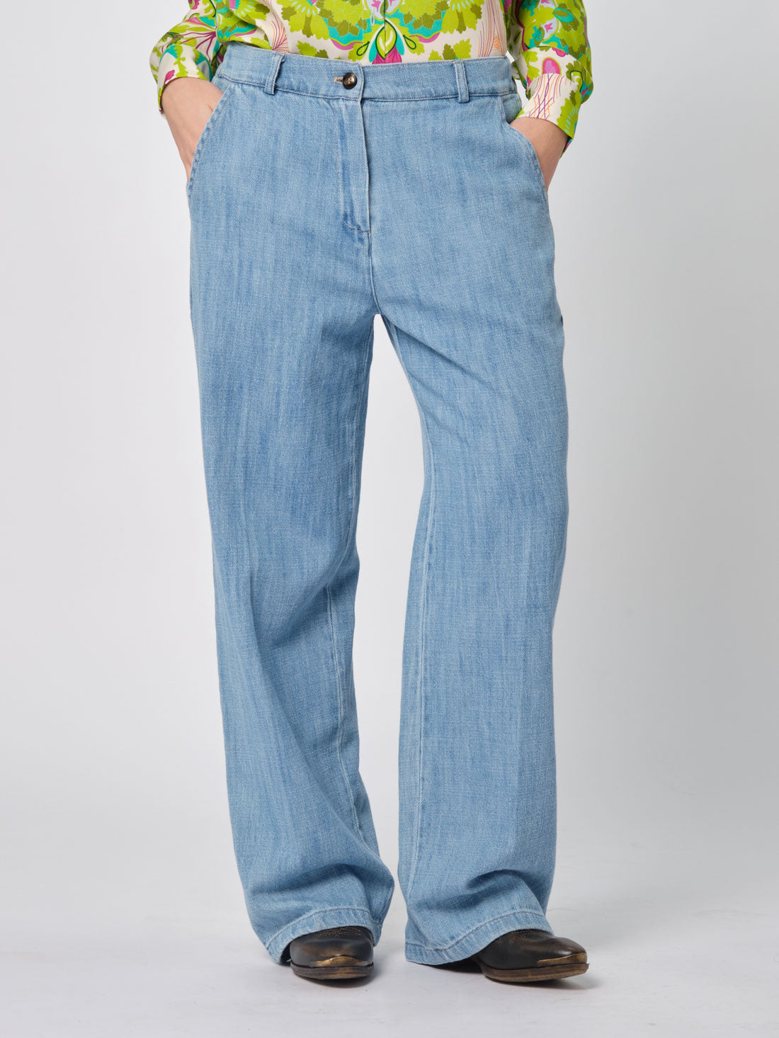 Jeans palazzo Wu-Side in denim chiaro