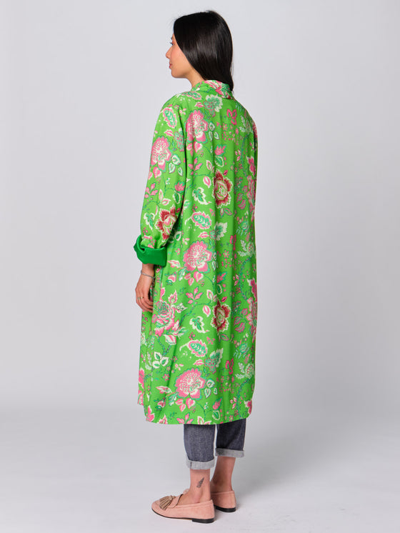 Kimono donna Wu'side in fantasia floreale verde