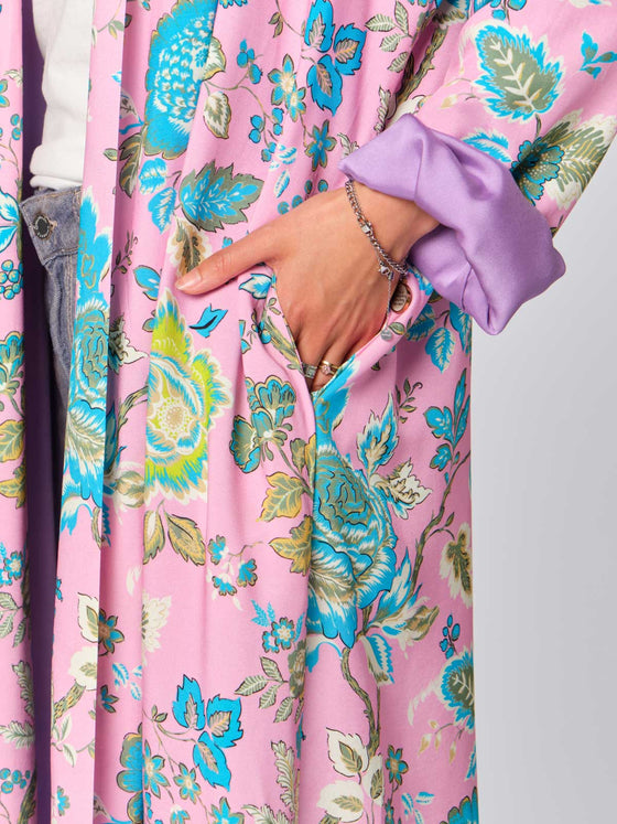Kimono donna Wu'side in fantasia floreale rosa