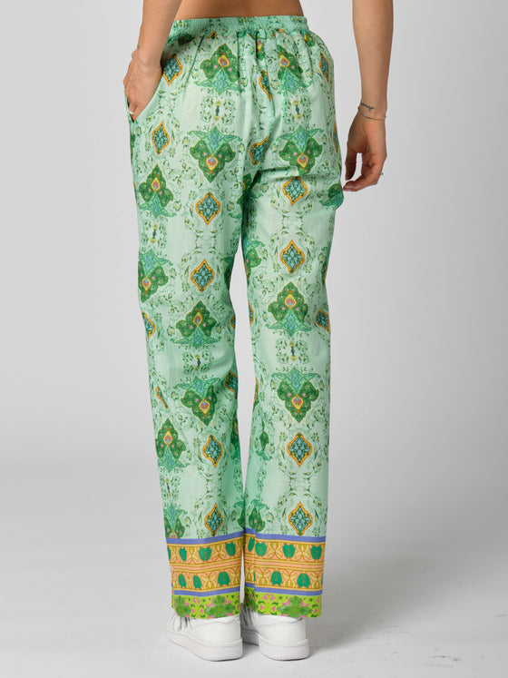 Pantalone donna Wu'side in fantasia verde