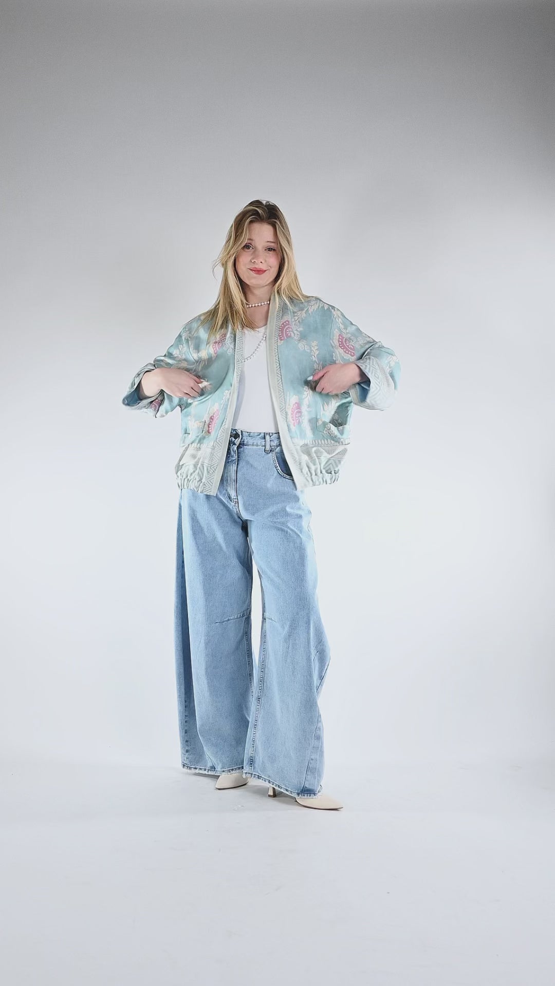 WU'SIDE - KIMONO/BOMBER FANTASIA FLOREALE ART.26285/A - AZZURRO