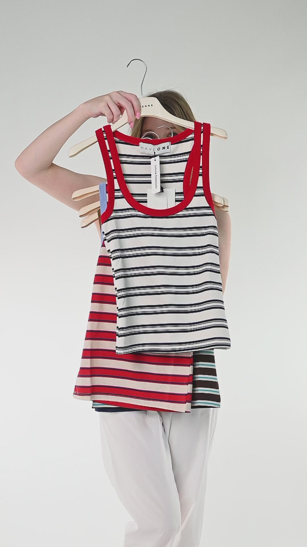 HAVEONE - CANOTTA VOGATORE A RIGHE ART. RSH-Q284/BPR - BLU/PANNA/ROSSO