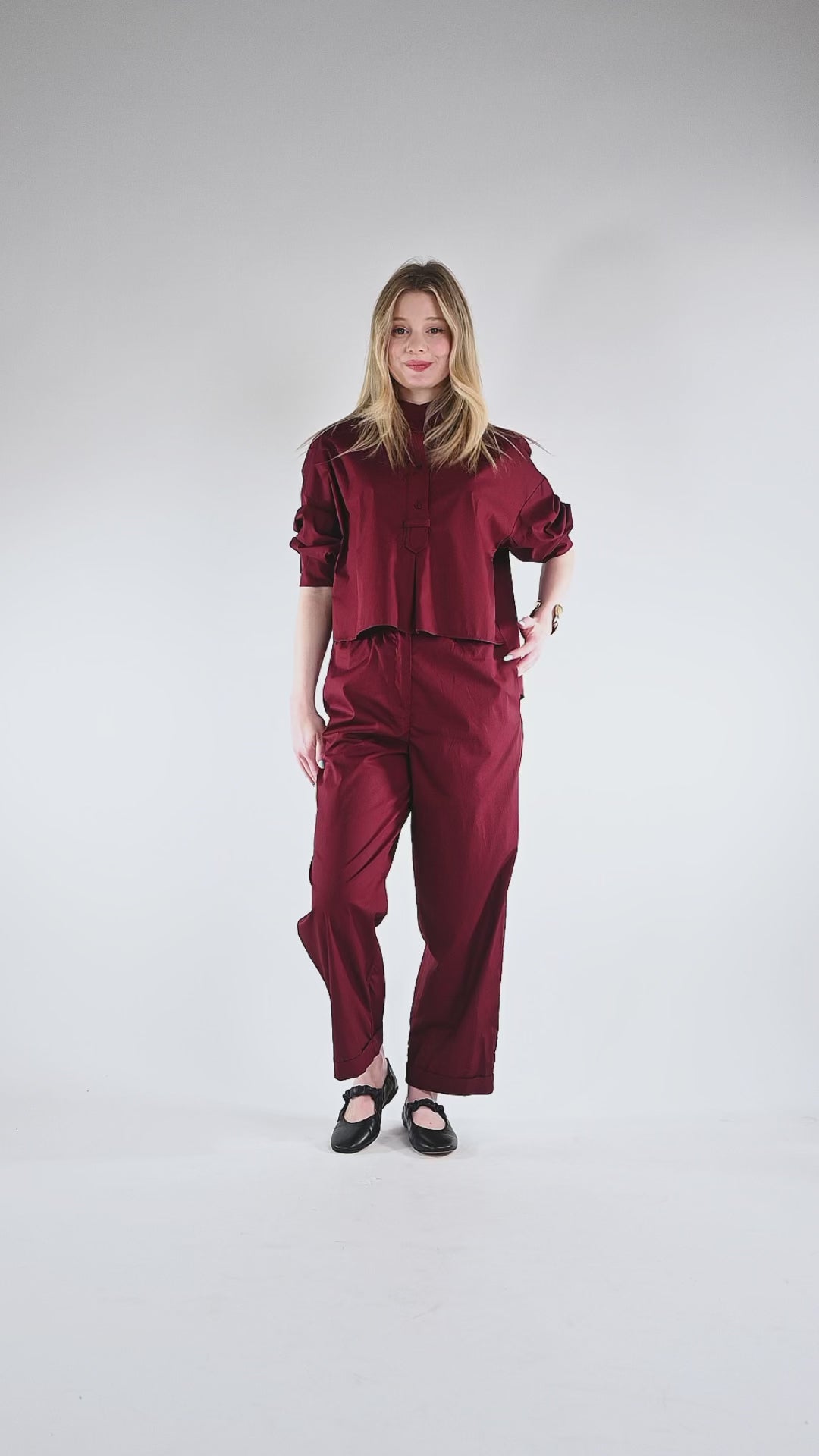 TENSIONE IN - CAMICIA POPELINE OVER COREANA MEZZA ABBOTTONATURA ART. 26C4933/B - BORDEAUX