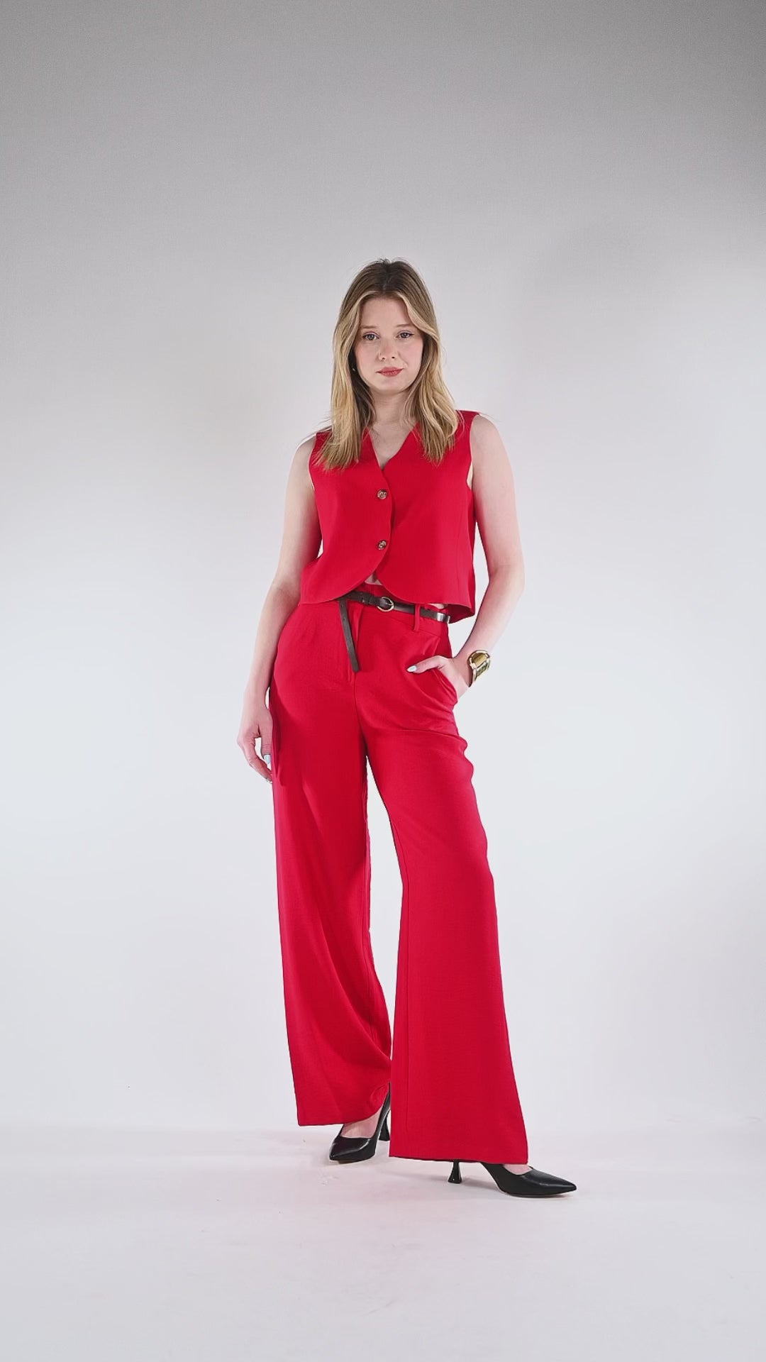 HAVEONE - PANTALONE PALAZZO FLUIDO IN VISCOSA ART.PIA-Q532/R - ROSSO