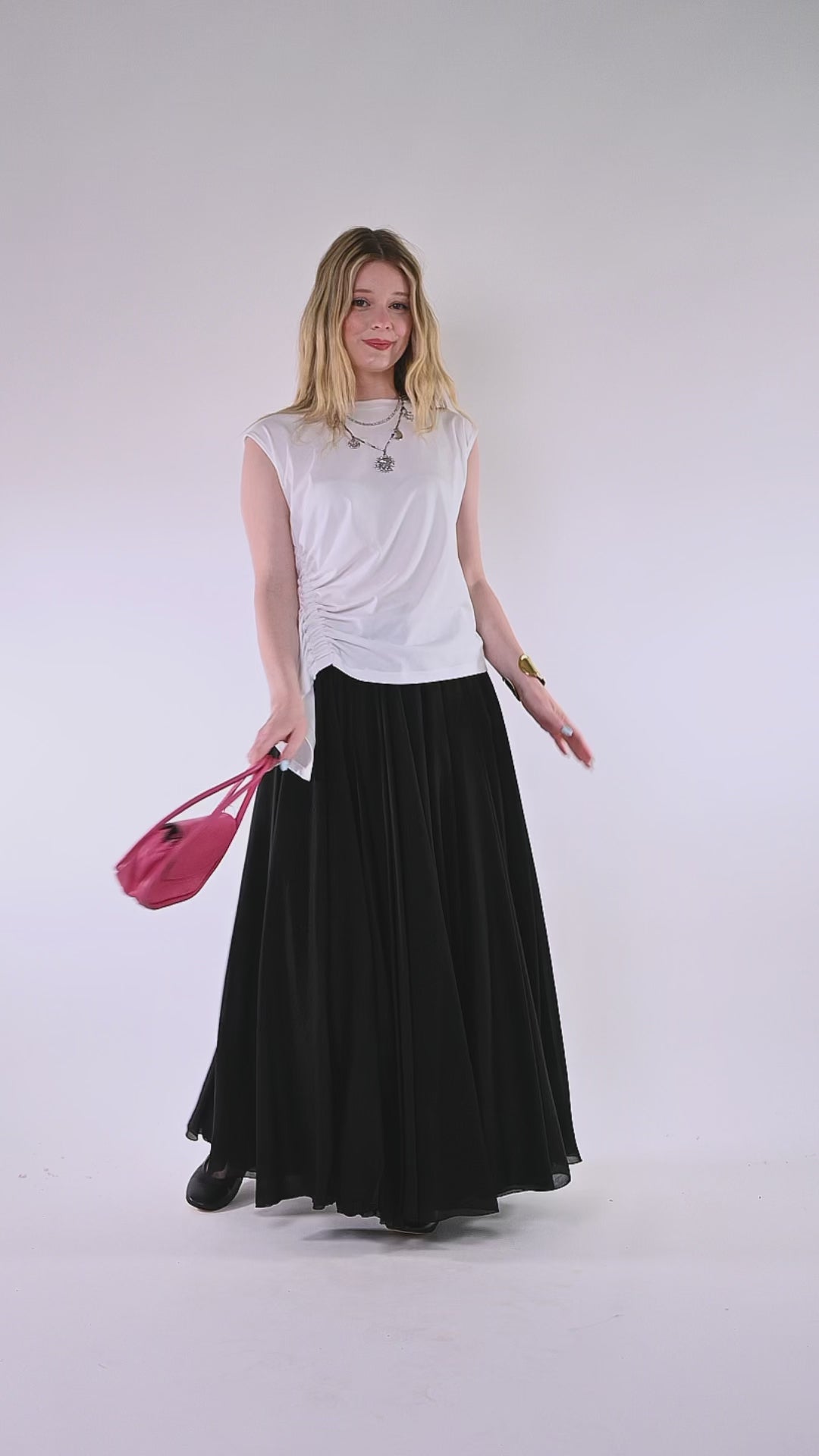 PHILIA LOFT - GONNA LUNGA A RUOTA IN TENCEL ART.A02N1116/N - NERO