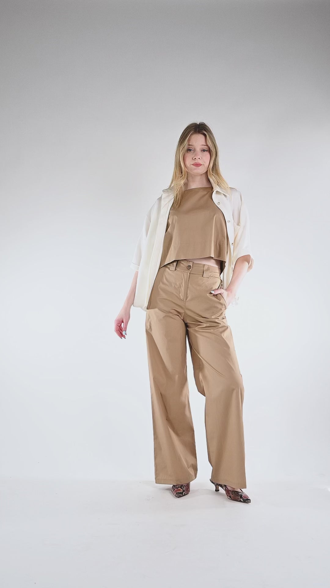 TENSIONE IN - PANTALONE PALAZZO TELA VELA ART.26P4934/C - COGNAC
