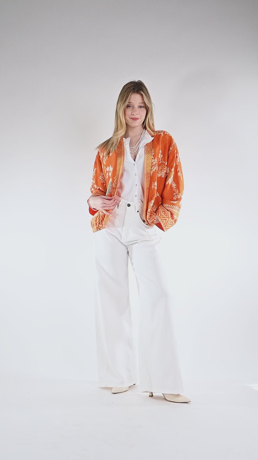 WU'SIDE - KIMONO/BOMBER FANTASIA FLOREALE ART.26285/AR - ARANCIO