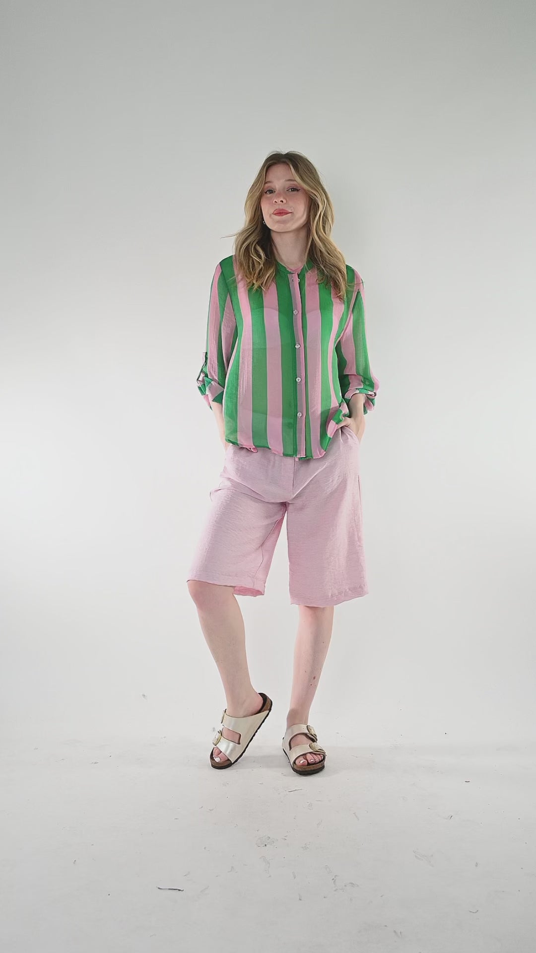 HAVEONE - CAMICIA LYOCELL RIGA LARGA ART.CVS-Q422/RV - ROSA/VERDE